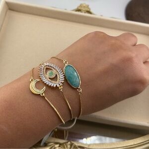 3-Piece Adjustable Bracelet Set – Evil Eye, Crescent Moon & Amazonite Stone